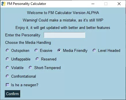 FM23 Personality Calculator
